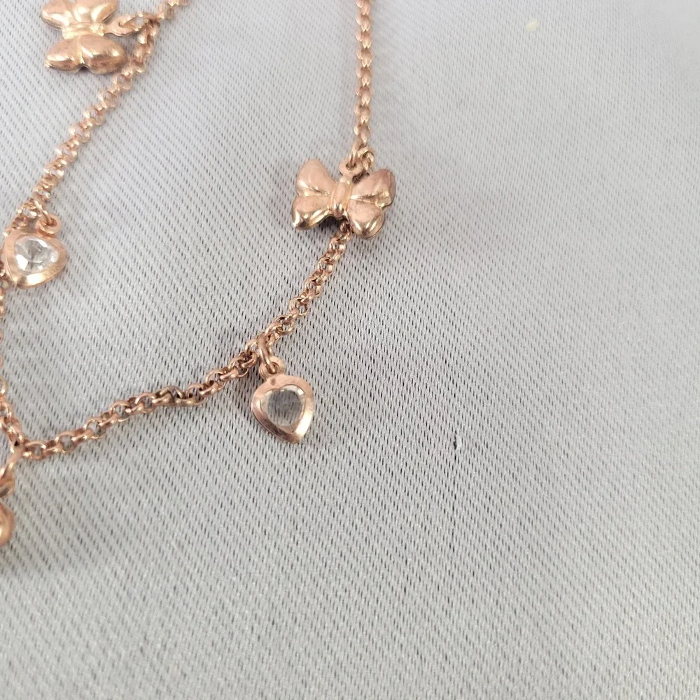 Rose Gold Tone‎ 925 Charm Bracelet Sterling Silver Heart Butterfly 7